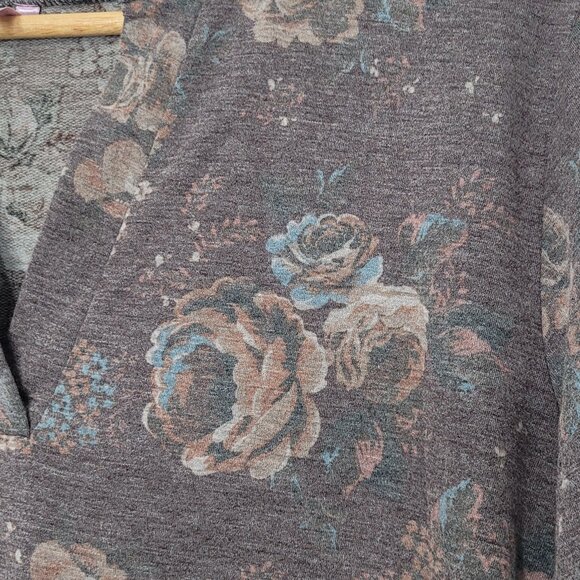 Cool Melon Brown Old Rose Floral V-Neck Cozy Casual High-Low Hem Tunic Size XL - Picture 6 of 11